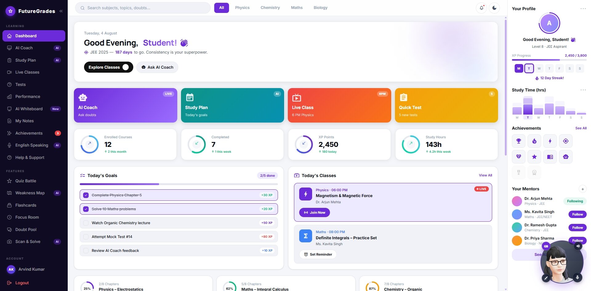 FutureGrades AI Student Portal Dashboard